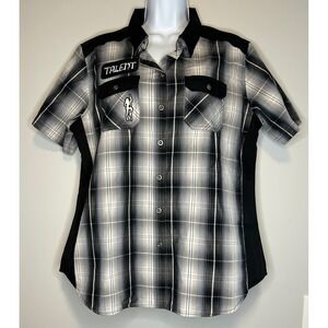Throttle Threads Strip Club Choppers Plaid Shirt Womens XL Black White Bikercore